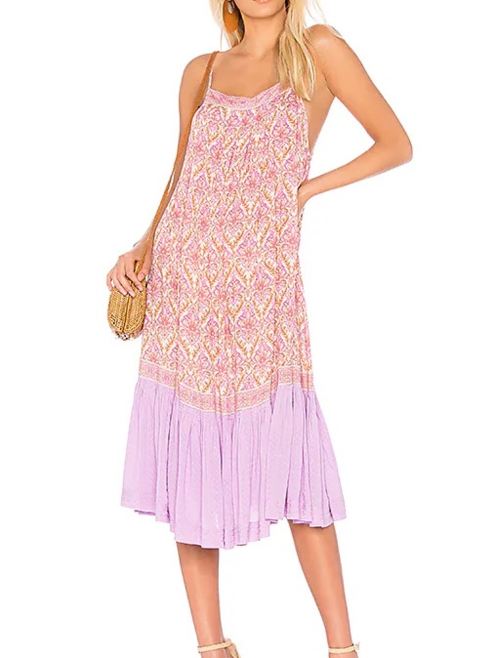 Spell Jewel Strappy Dress Quartz Floral Midi Dress Lavender Pink Boho Medium